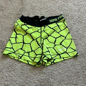 Nike Pro Neon Yellow and Black Athletic Shorts